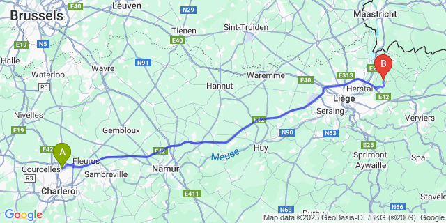 Map: Charleroi Airport Brussels South (CRL) to Mines