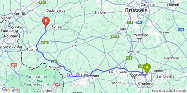 Map: Charleroi Airport Brussels South (CRL) to Mont-De-LEnclus