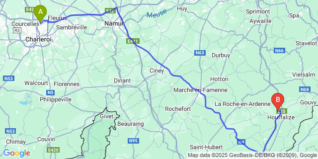 Map: Charleroi Airport Brussels South (CRL) to Mont (Luxembourg)