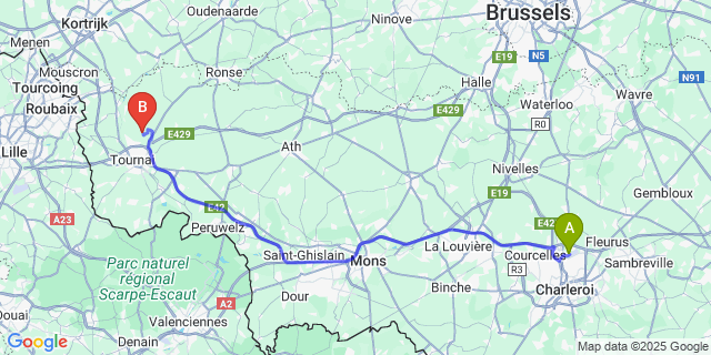 Map: Charleroi Airport Brussels South (CRL) to Mont-Saint-Aubert