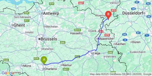 Map: Charleroi Airport Brussels South (CRL) to Montfort