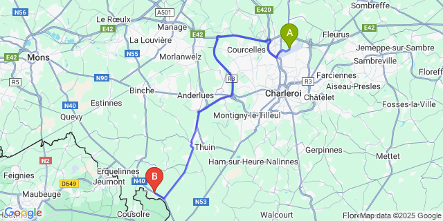 Map: Charleroi Airport Brussels South (CRL) to Montignies-Saint-Christophe