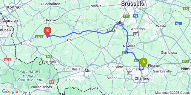 Map: Charleroi Airport Brussels South (CRL) to Montr?ul-Au-Bois