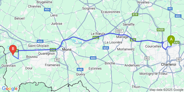 Map: Charleroi Airport Brussels South (CRL) to Montr?ul-Sur-Haine