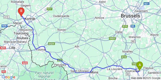 Map: Charleroi Airport Brussels South (CRL) to Moorsele