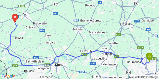 Map: Charleroi Airport Brussels South (CRL) to Moulbaix