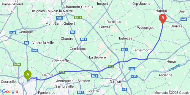 Map: Charleroi Airport Brussels South (CRL) to Moxhe