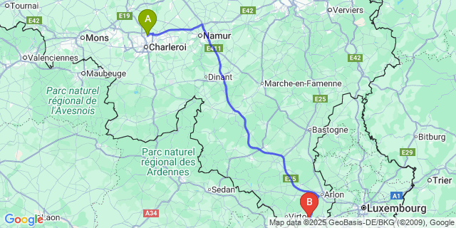 Map: Charleroi Airport Brussels South (CRL) to Musson
