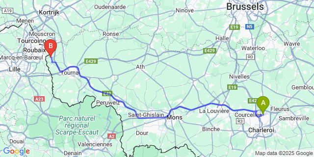 Map: Charleroi Airport Brussels South (CRL) to Néchin