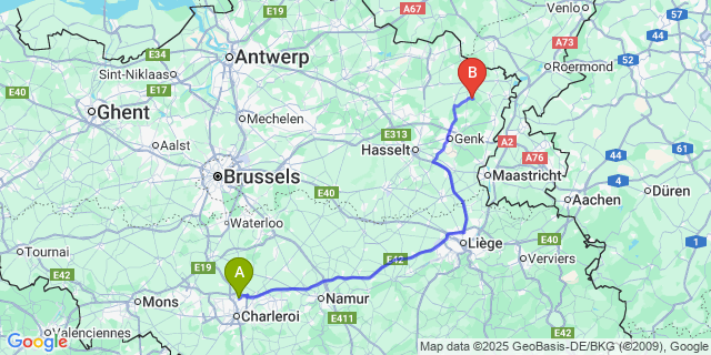 Map: Charleroi Airport Brussels South (CRL) to Neerglabbeek