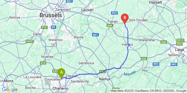Map: Charleroi Airport Brussels South (CRL) to Neerhespen