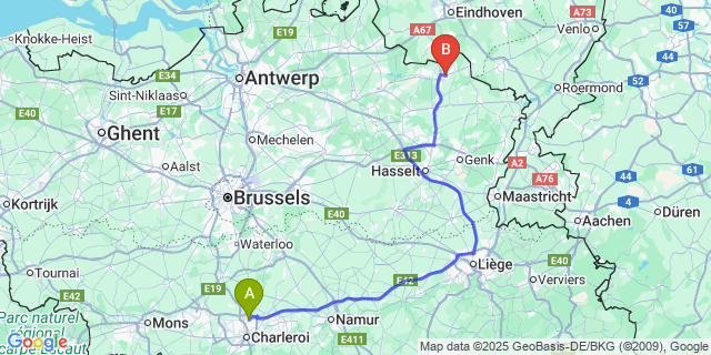 Map: Charleroi Airport Brussels South (CRL) to Neerpelt