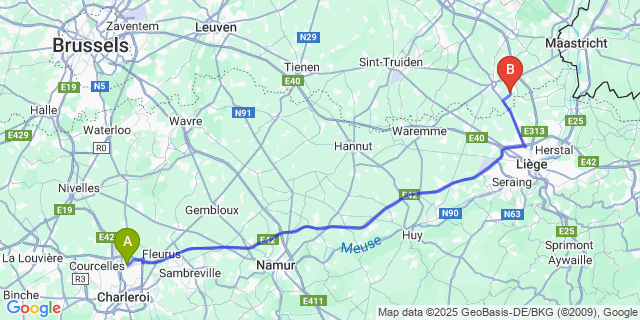 Map: Charleroi Airport Brussels South (CRL) to Nerem