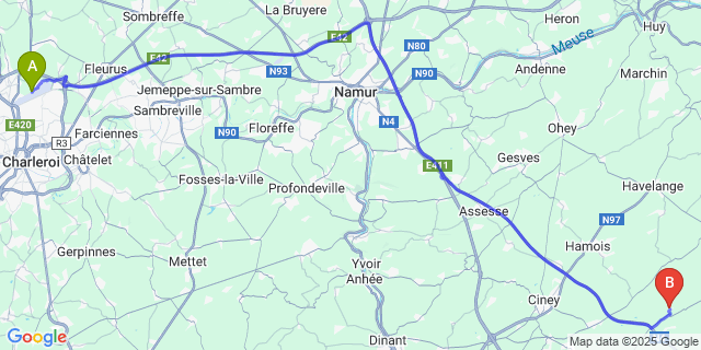 Map: Charleroi Airport Brussels South (CRL) to Nettinne