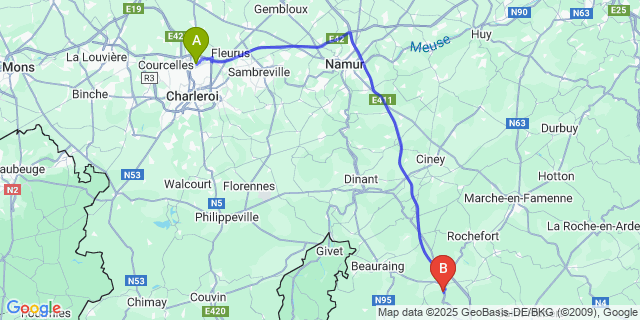 Map: Charleroi Airport Brussels South (CRL) to Neupont