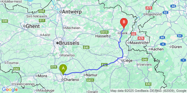 Map: Charleroi Airport Brussels South (CRL) to Niel-Bij-As