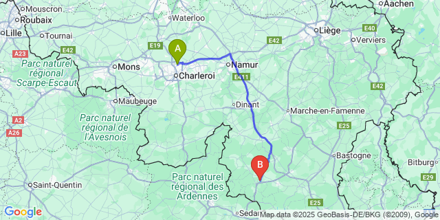 Map: Charleroi Airport Brussels South (CRL) to Nollevaux