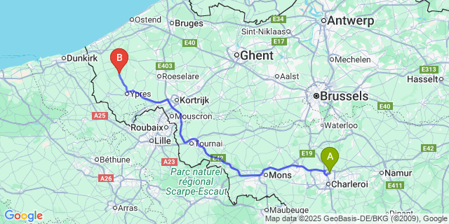 Map: Charleroi Airport Brussels South (CRL) to Noordschote