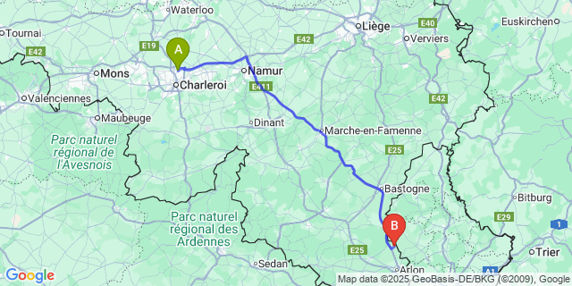 Map: Charleroi Airport Brussels South (CRL) to Nothomb