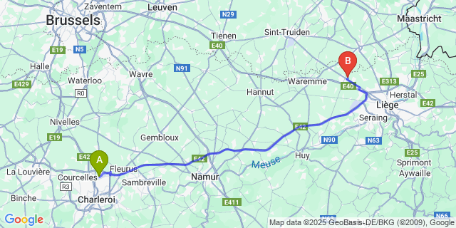 Map: Charleroi Airport Brussels South (CRL) to Odeur