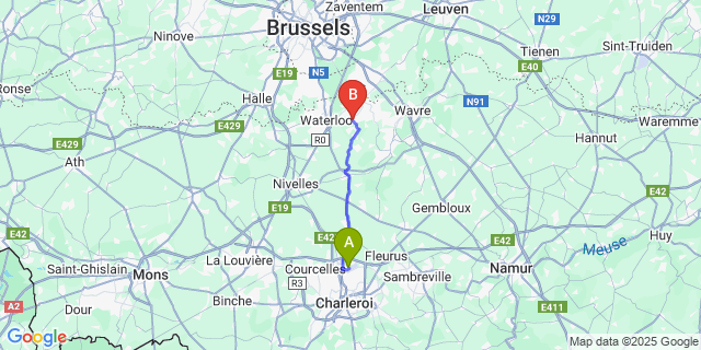 Map: Charleroi Airport Brussels South (CRL) to Ohain