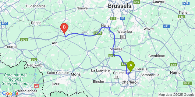 Map: Charleroi Airport Brussels South (CRL) to Ollignies