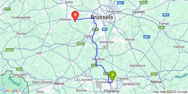 Map: Charleroi Airport Brussels South (CRL) to Onze-Lieve-Vrouw-Lombeek
