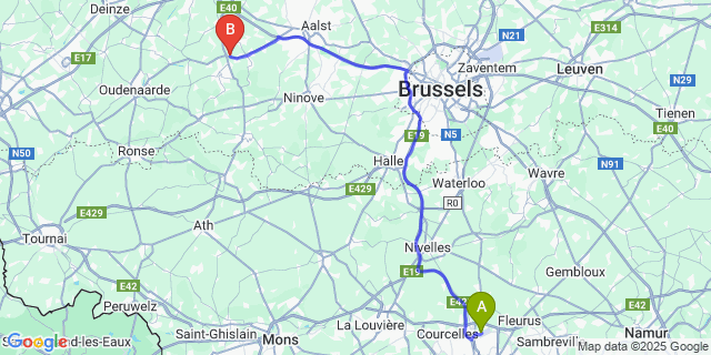 Map: Charleroi Airport Brussels South (CRL) to Oombergen (Zottegem)