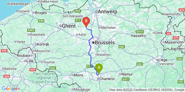 Map: Charleroi Airport Brussels South (CRL) to Opdorp