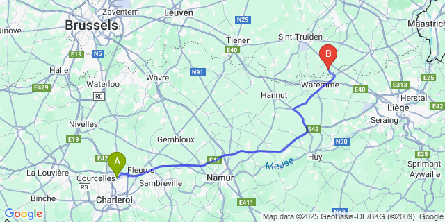 Map: Charleroi Airport Brussels South (CRL) to Opheers
