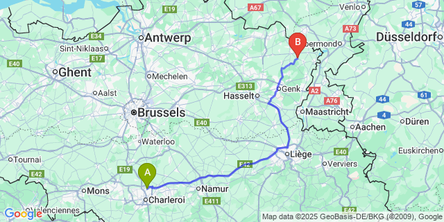 Map: Charleroi Airport Brussels South (CRL) to Opitter
