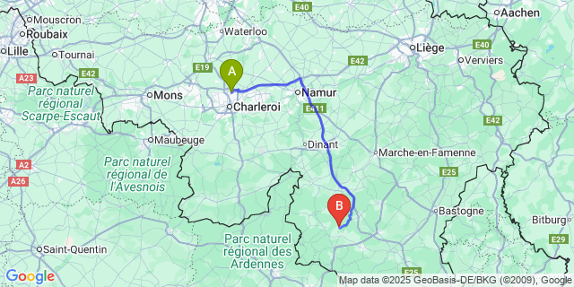 Map: Charleroi Airport Brussels South (CRL) to Opont