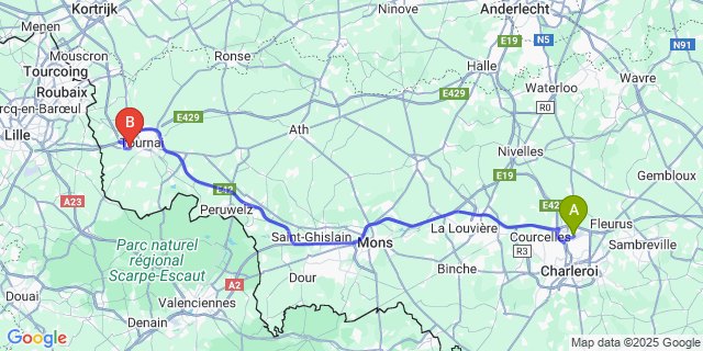 Map: Charleroi Airport Brussels South (CRL) to Orcq