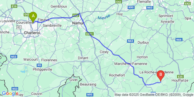 Map: Charleroi Airport Brussels South (CRL) to Ortho