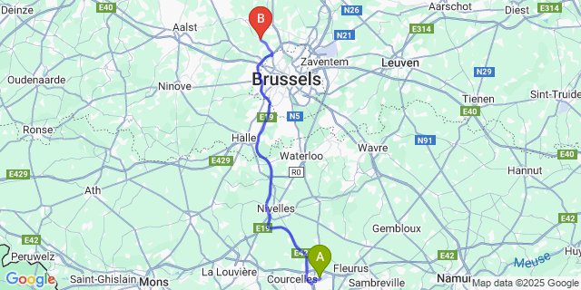 Map: Charleroi Airport Brussels South (CRL) to Ossel