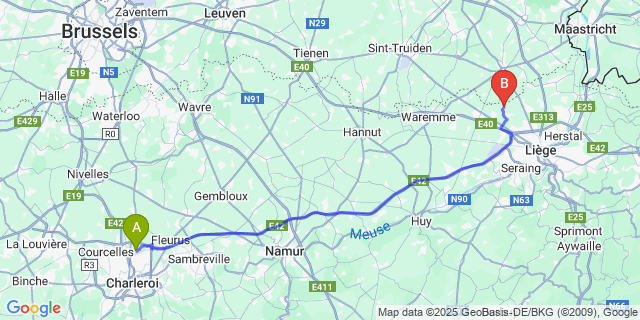 Map: Charleroi Airport Brussels South (CRL) to Othée