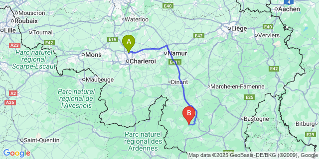 Map: Charleroi Airport Brussels South (CRL) to Our