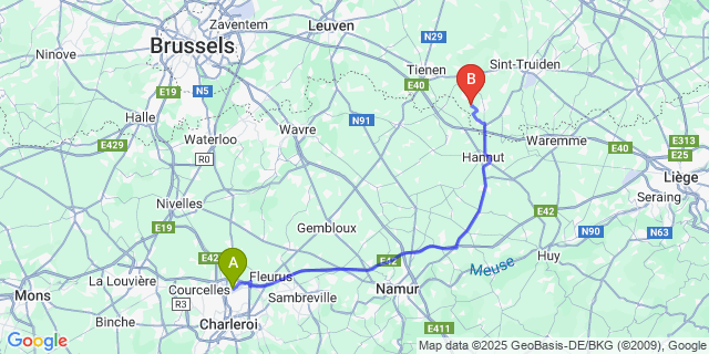 Map: Charleroi Airport Brussels South (CRL) to Overwinden