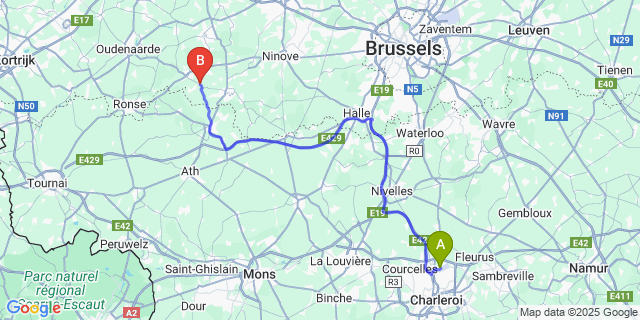 Map: Charleroi Airport Brussels South (CRL) to Parike