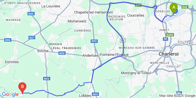 Map: Charleroi Airport Brussels South (CRL) to Peissant