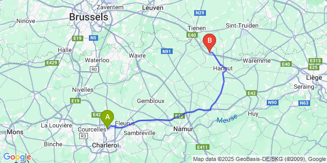 Map: Charleroi Airport Brussels South (CRL) to Pellaines