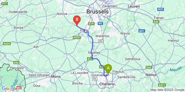 Map: Charleroi Airport Brussels South (CRL) to Pepingen