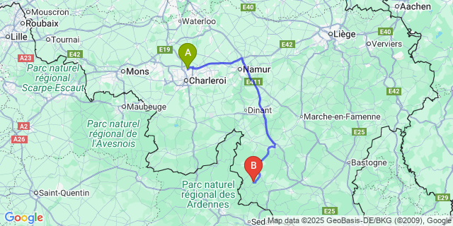 Map: Charleroi Airport Brussels South (CRL) to Petit-Fays