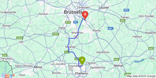 Map: Charleroi Airport Brussels South (CRL) to Pinois
