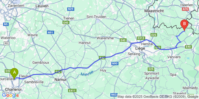 Map: Charleroi Airport Brussels South (CRL) to Plombi?res