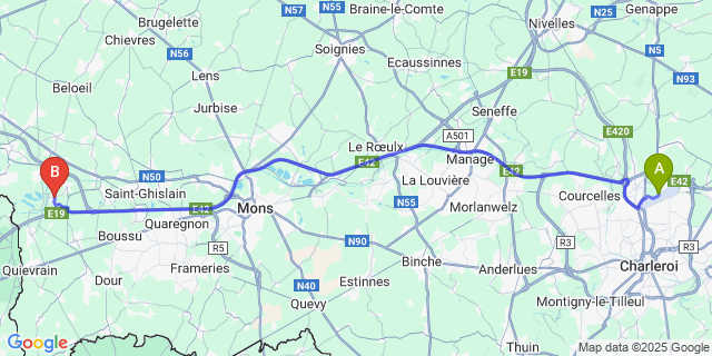 Map: Charleroi Airport Brussels South (CRL) to Pommer?ul