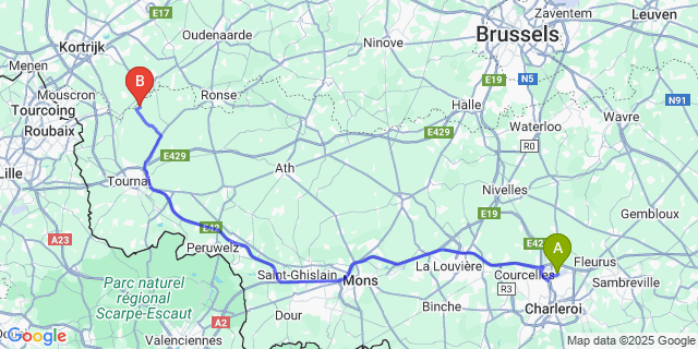 Map: Charleroi Airport Brussels South (CRL) to Pottes
