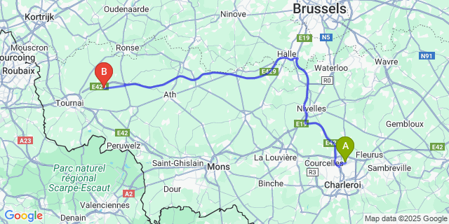 Map: Charleroi Airport Brussels South (CRL) to Quartes
