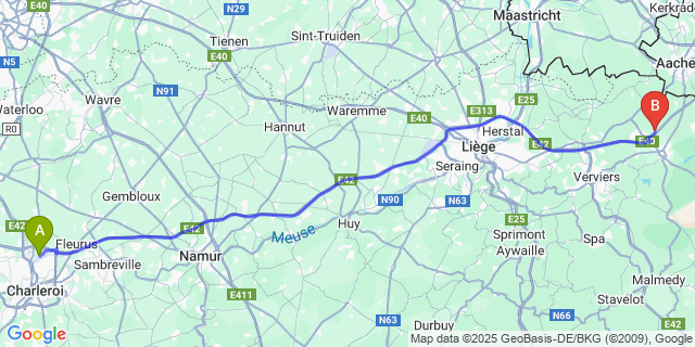 Map: Charleroi Airport Brussels South (CRL) to Rabotrath