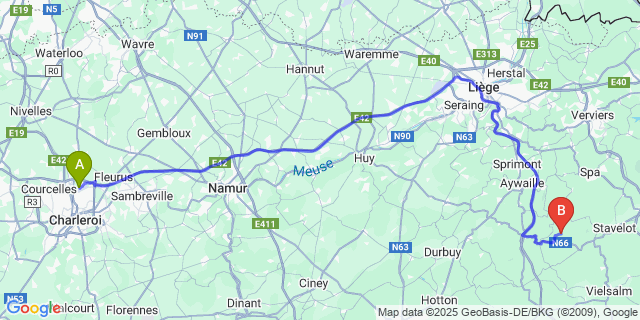 Map: Charleroi Airport Brussels South (CRL) to Rahier